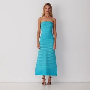 The Wolf Gang Turquoise Striped Knit Maxi Dress Bodycon Sleeveless Dress Size S